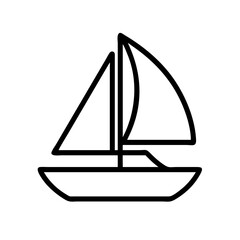 sailboat icon, summer line art, summer icon - simple black line art icon of sailboat, symbolizing summer celebrations. summer vector art.