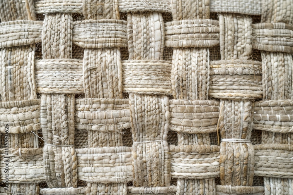 Poster close-up of a woven linen fabric with a detailed pattern of interlacing threads, a detailed pattern 