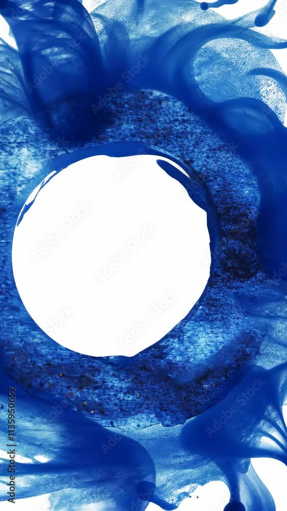 Aufkleber vibrant blue fluid art creates a circular design with swirling patterns and empty center for creativ