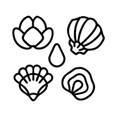 seashell collection icon, summer line art, summer icon - simple black line art icon of seashell collection, symbolizing summer celebrations. summer vector art.