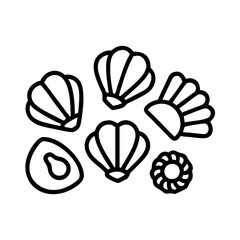 seashell collection icon, summer line art, summer icon - simple black line art icon of seashell collection, symbolizing summer celebrations. summer vector art.