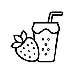 strawberry smoothie icon, summer line art, summer icon - simple black line art icon of strawberry smoothie, symbolizing summer celebrations. summer vector art.