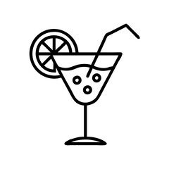 summer cocktail icon, summer line art, summer icon - simple black line art icon of summer cocktail, symbolizing summer celebrations. summer vector art.