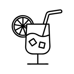 summer cocktail icon, summer line art, summer icon - simple black line art icon of summer cocktail, symbolizing summer celebrations. summer vector art.