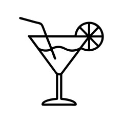 summer cocktail icon, summer line art, summer icon - simple black line art icon of summer cocktail, symbolizing summer celebrations. summer vector art.
