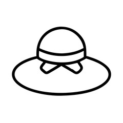 sun hat icon, summer line art, summer icon - simple black line art icon of sun hat, symbolizing summer celebrations. summer vector art.