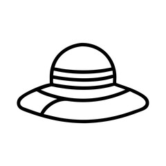 sun hat icon, summer line art, summer icon - simple black line art icon of sun hat, symbolizing summer celebrations. summer vector art.
