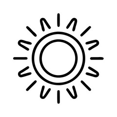 sun with rays icon, summer line art, summer icon - simple black line art icon of sun with rays, symbolizing summer celebrations. summer vector art.