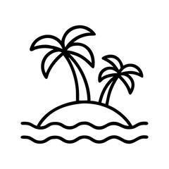 tropical island icon, summer line art, summer icon - simple black line art icon of tropical island, symbolizing summer celebrations. summer vector art.