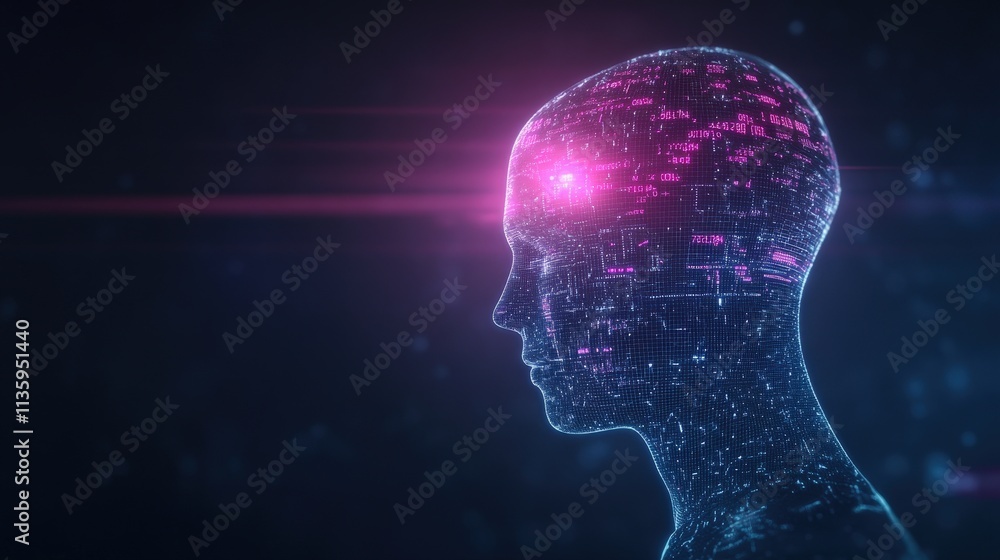 Poster a glowing digital brain silhouette with vibrant neural patterns, symbolizing artificial intelligence