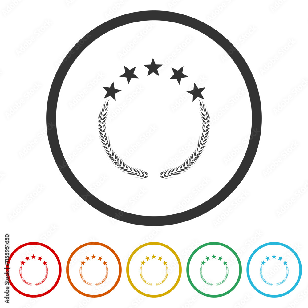Poster laurel wheat with stars icon. set icons in color circle buttons