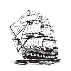 Ancient Sailboat silhouette vector illustration