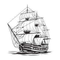 Ancient Sailboat silhouette vector illustration