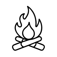 campfire icon, summer line art, summer icon - simple black line art icon of campfire, symbolizing summer celebrations. summer vector art.