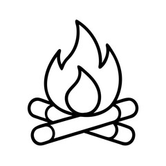 campfire icon, summer line art, summer icon - simple black line art icon of campfire, symbolizing summer celebrations. summer vector art.