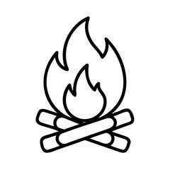 campfire icon, summer line art, summer icon - simple black line art icon of campfire, symbolizing summer celebrations. summer vector art.