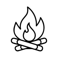 campfire icon, summer line art, summer icon - simple black line art icon of campfire, symbolizing summer celebrations. summer vector art.