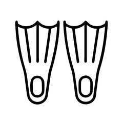 diving fins icon, summer line art, summer icon - simple black line art icon of diving fins, symbolizing summer celebrations. summer vector art.