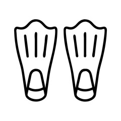 diving fins icon, summer line art, summer icon - simple black line art icon of diving fins, symbolizing summer celebrations. summer vector art.