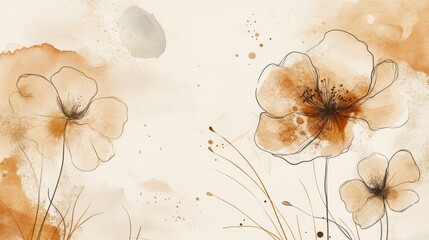 Abstract Watercolor Painting of Brown Flowers and Grasses