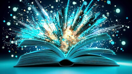 Fototapeta premium Open Book Explosion Magic Fantasy Knowledge Light