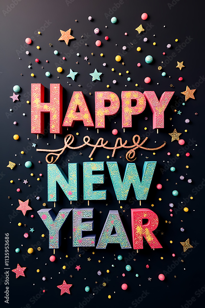 Poster colorful party props on a dark background add festive flair to happy new year and celebration concep