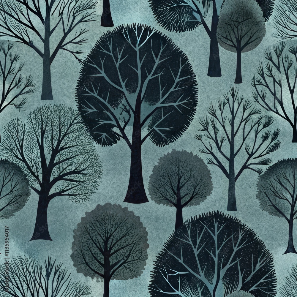 Aufkleber intricate tree pattern on textured blue background with varied branch designs?