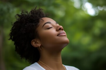 A woman with a relaxed expression on her face