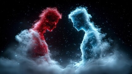 Cosmic Souls  Red   Blue Nebula Figures  Starry Night  Fantasy Art  4K Wallpaper