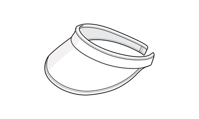 Visor Cap technical fashion illustration. visor cap vector template illustration. 3/4 perspective view. curved brim. open crown. unisex. white color. CAD mockup.