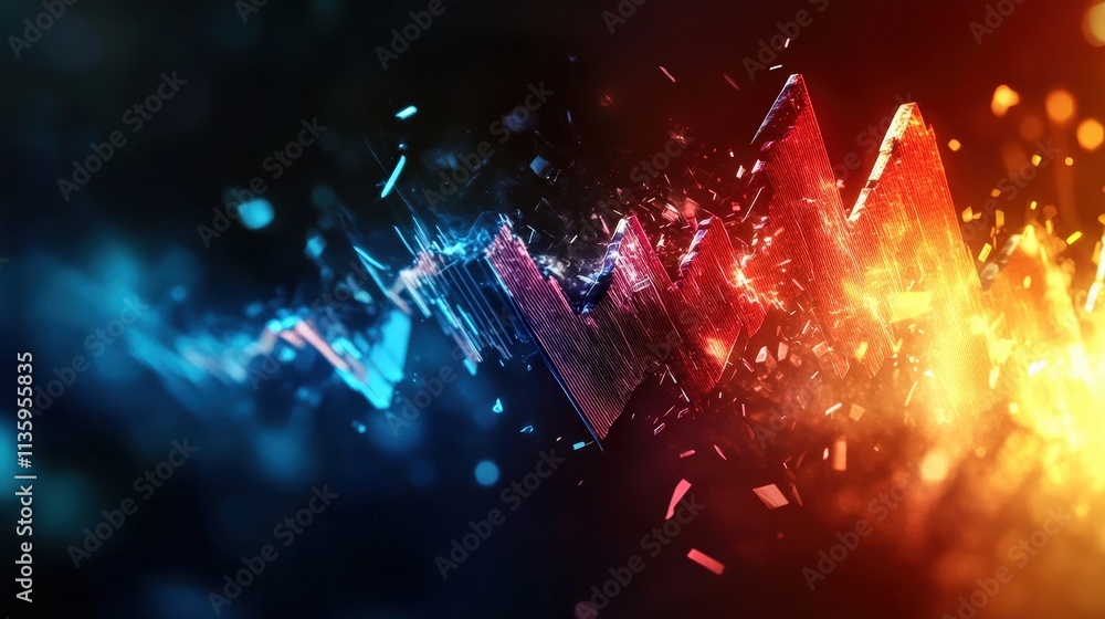 Poster a vibrant digital visualization of sound waves, featuring dynamic blue and red colors that create an