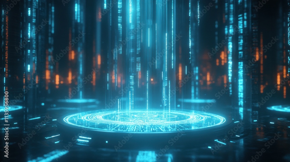 Poster futuristic digital data stream interface platform