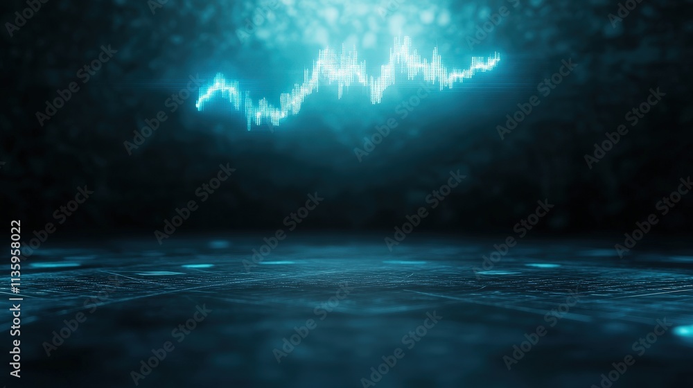 Aufkleber a glowing blue waveform rises above a dark, reflective surface, creating a futuristic and dynamic vi