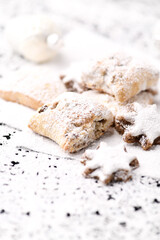 Christmas cookies on bright background. Soft focus. Close up