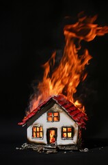 Burning House Model in Fiery Inferno Flames