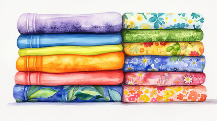 Naklejka premium Colorful watercolor painting of stacked towels