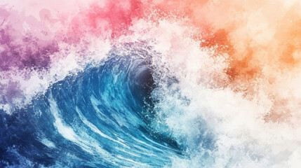 Fototapeta premium Vibrant wave background with watercolor wash creating dynamic feel