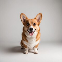 Closeup of sitting welsh corgi dog over neutral background