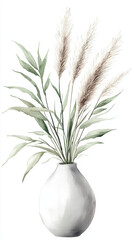 Simple ceramic vase with pampas grass and leaves