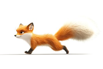 Fototapeta premium A Dash of Cuteness: A charming, animated fox with a fluffy tail, strides forward with a playful expression. A perfect image for children's books, animation, and playful branding. 