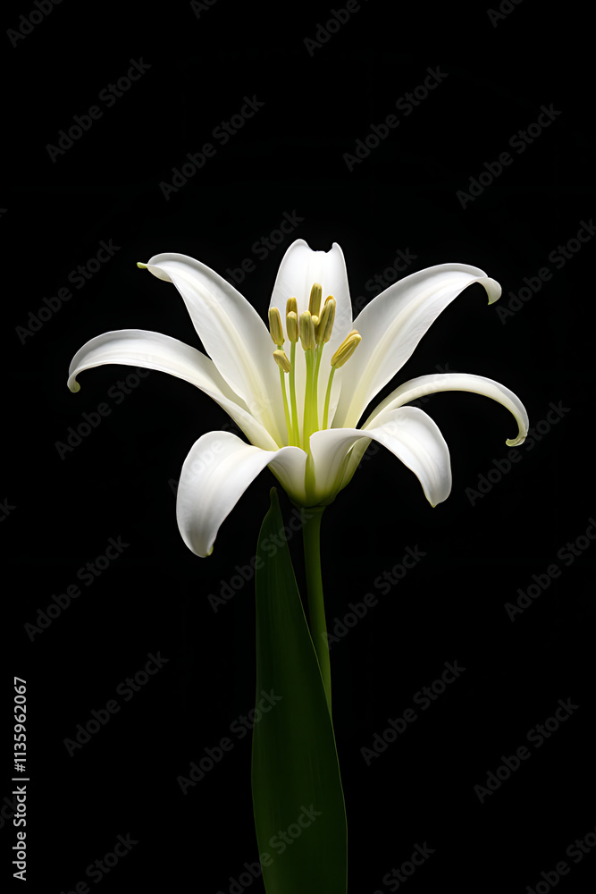 Poster A stunning white lily is placed against a sleek black background to create a visually striking and elegant image._00001_