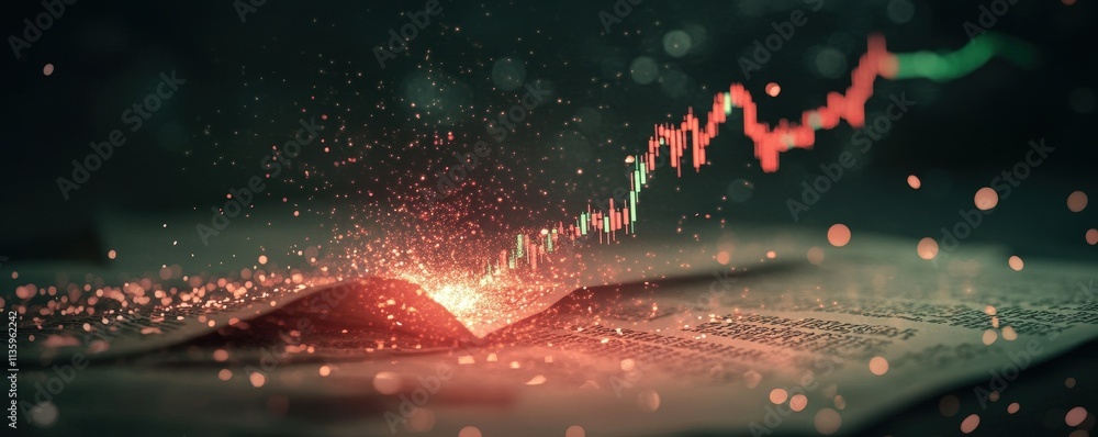 Poster a glowing effect emerges from an open book, with dynamic chart lines in the background, symbolizing 