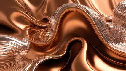 Fototapeta premium Glossy copper fabric with flowing waves, reflecting light and creating a luxurious, smooth texture. Ideal for backgrounds or abstract designs.