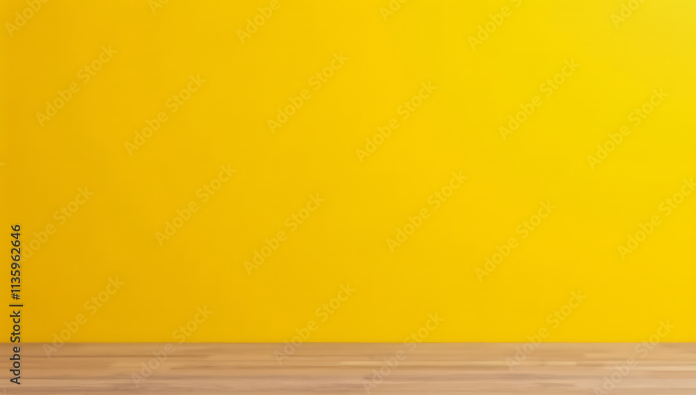 Poster A simple wooden table sits empty against a dark yellow wall, ideal for displaying products and creating a design key visual._00002_