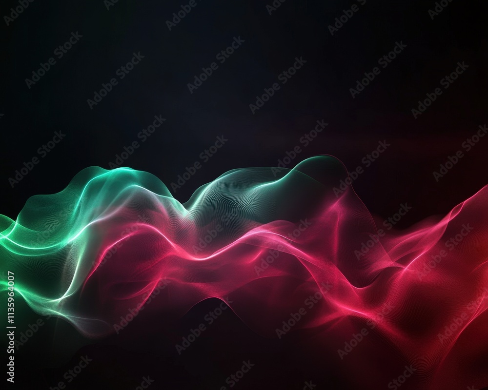 Poster a vibrant abstract image featuring flowing waves of red, green, and dark tones, creating a dynamic a