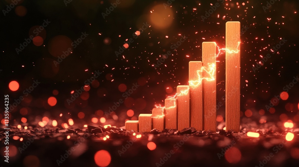 Poster the image depicts a glowing bar graph ascending amidst shimmering particles, symbolizing growth and 