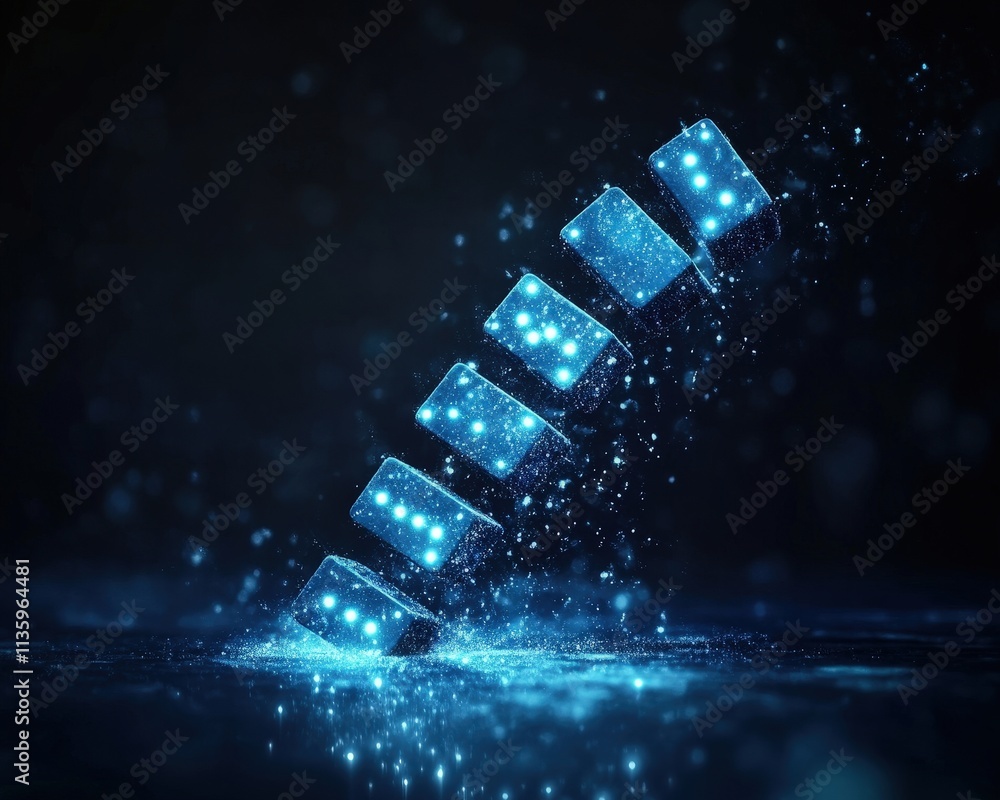 Poster a blue, illuminated domino effect creates a dynamic visual, emphasizing movement and energy against 