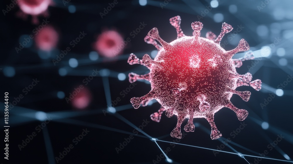 Aufkleber a close-up view of a stylized virus particle, showcasing its structure and surface features against 