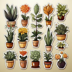 Fototapeta premium Aesthetic Plant Sticker Sheet in Flat Vector Design