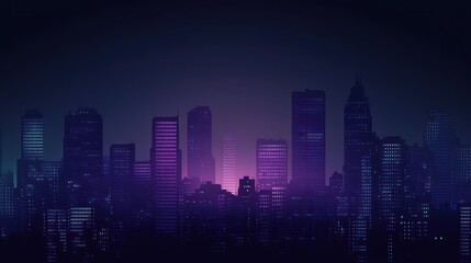 Naklejka premium A dark city skyline with tall buildings neon light